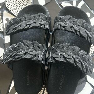 Black Leaf Strap Sandals